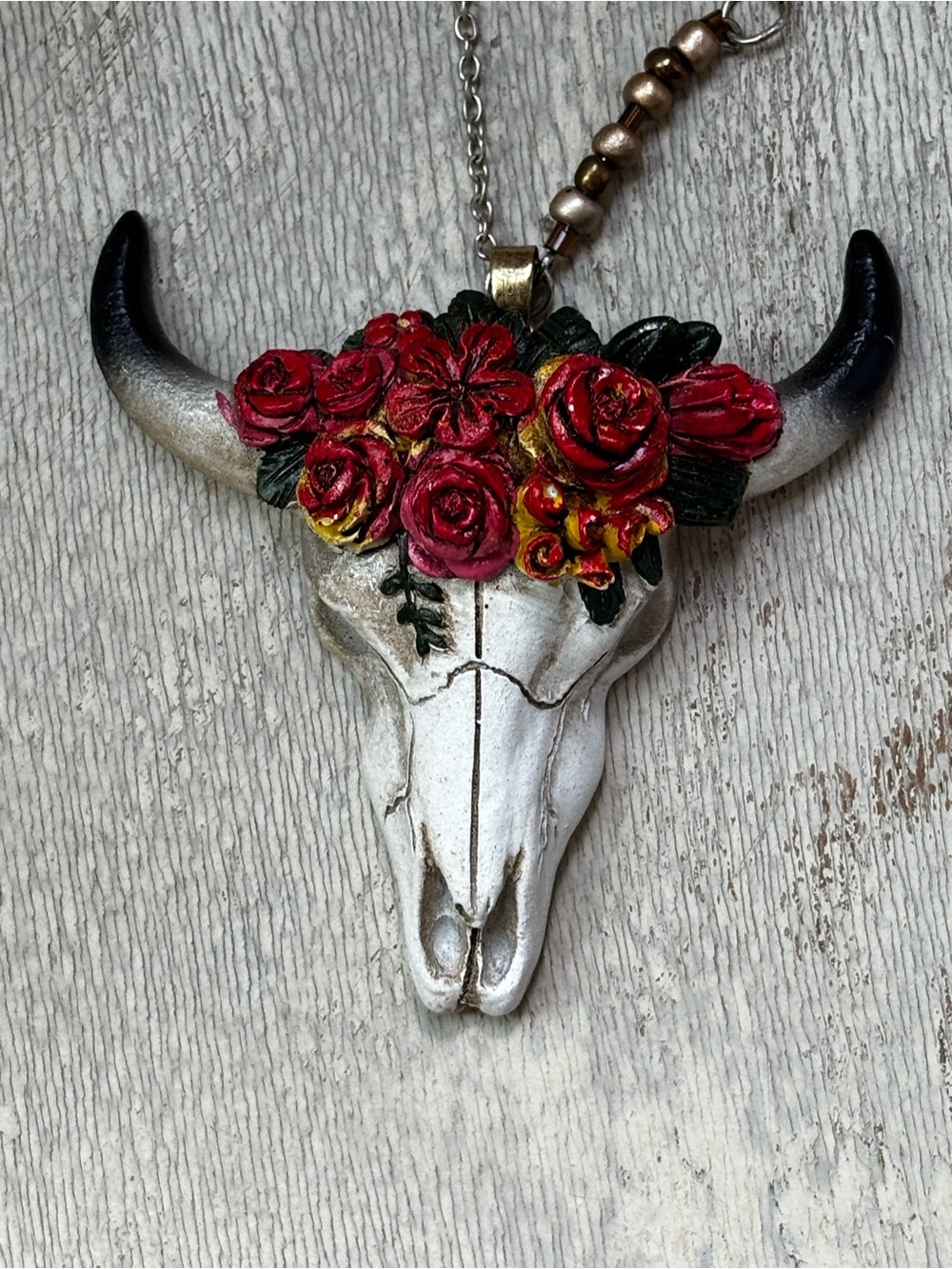 Longhorn Bull Skull Pendant Necklace.